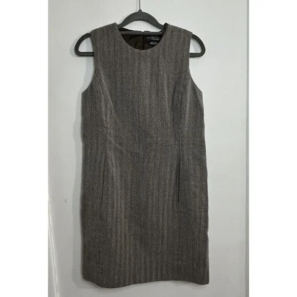 Alfred Sung Sleeveless Shift Dress Pockets Herringbone Style Design Brown Size 6 - Picture 2 of 12